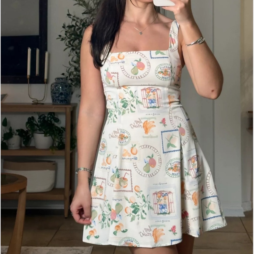 Abercrombie & Fitch Squareneck Fruit Print Mini Dress